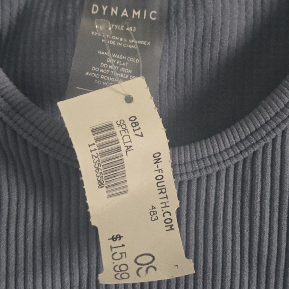 Dynamic Blue Ribbed Seamless Tank Crop Top - Picture 4 of 4